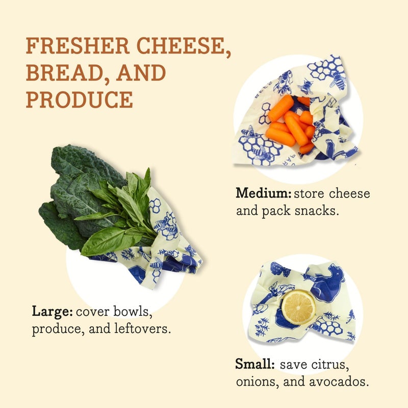 Bee's Wrap Beeswax Wraps for Food - Made in USA Reusable & Organic Food Wraps, Sandwich Wrap & Bowl Covers - Eco-Friendly Alternative to Aluminum Foil & Plastic Wrap, Bee's + Bears 3 Pack (S, M, L) - Image 5